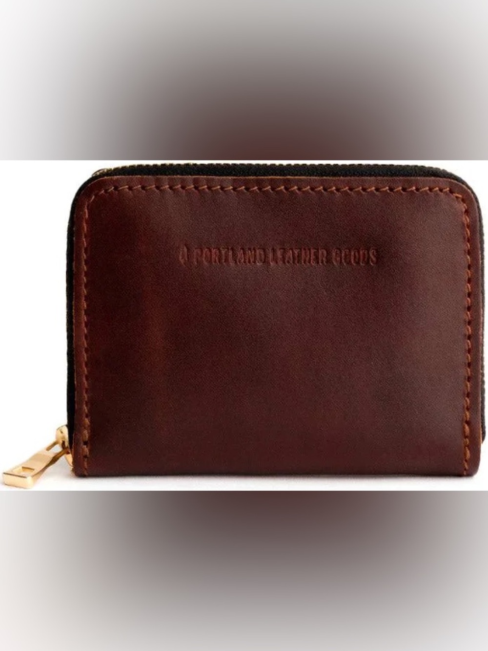 Portland Leather Small Brown Zip Around Leather Wallet with Gold Zipper